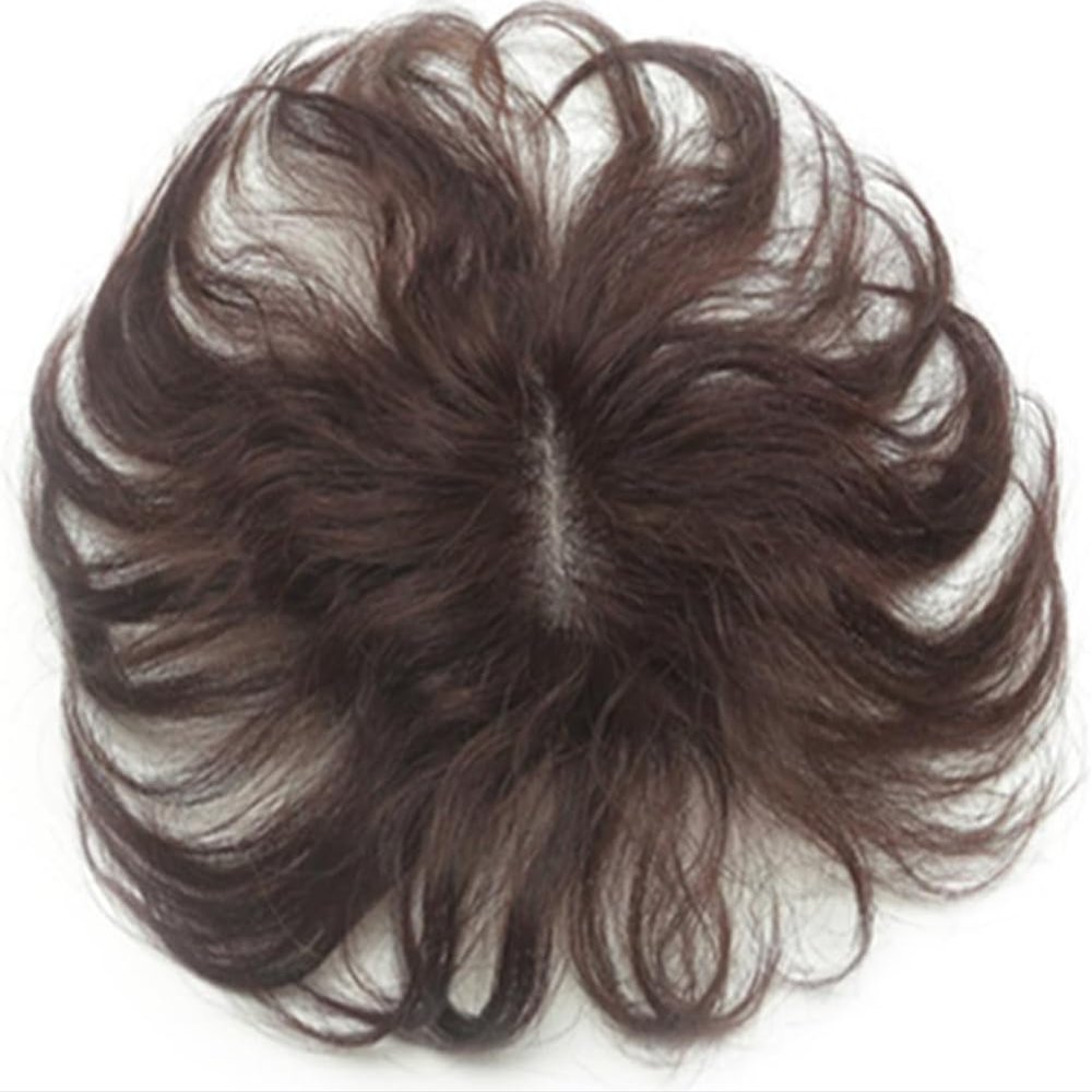 YAIRYANGTZE 17cm Wavy Real Human Hair Toppers Toupee for Women with Thinning or White Hair (Off Black 7x7cm,17cm/ 6.7 inch)