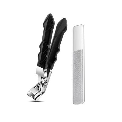 Angled Head Nail Clippers for Seniors, Black Nail Clippers for Men Women,Ergonomic Toenail Clipper for Thick Nails, Premium Steel Nail Cutter Trimmer with Catcher for Men Women