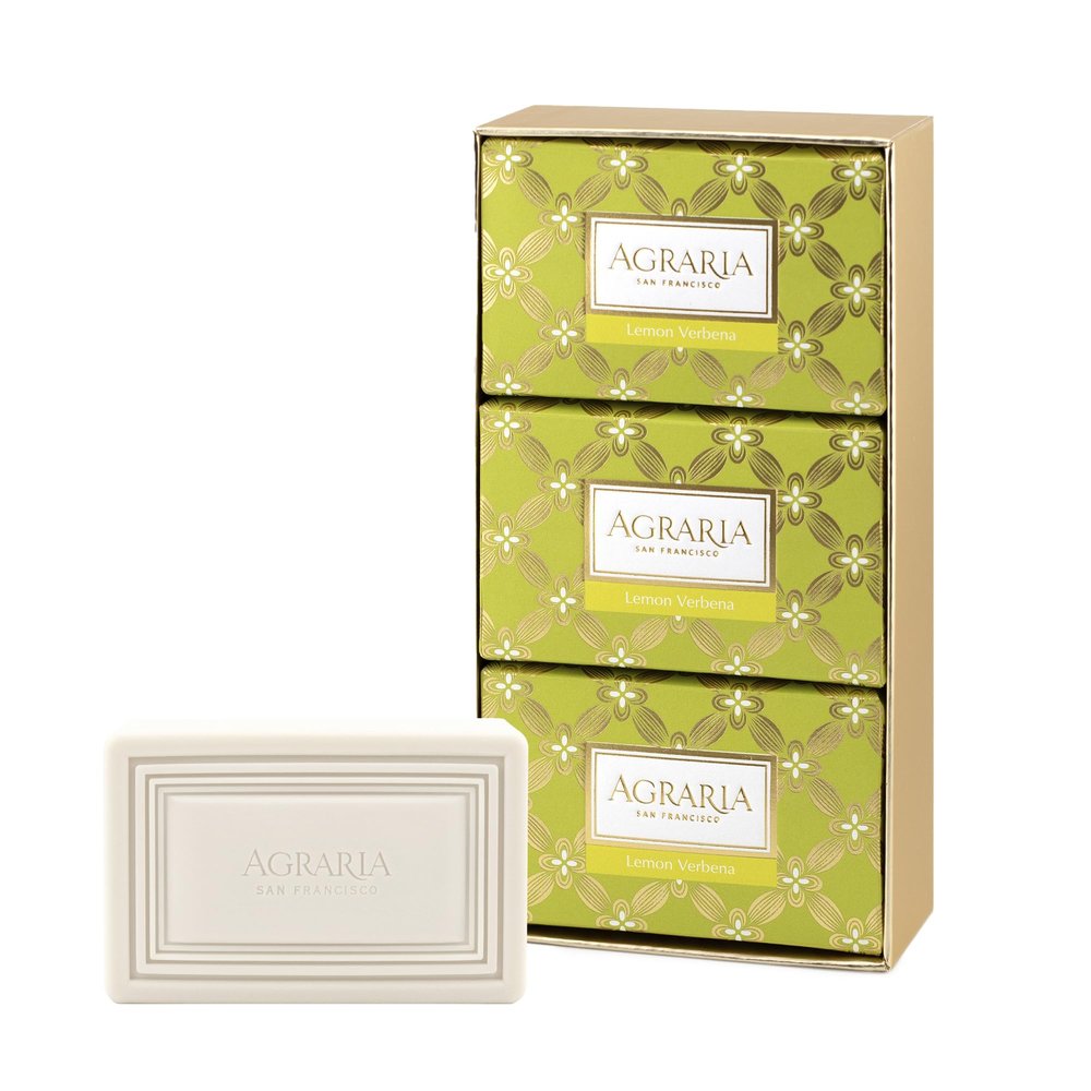 AGRARIA Luxury Bath Collection Lemon Verbena Bar Soap, Moisturizing Body Bar Soap, Shea Butter & Kukui Oil Infused Gift for Men and Women Gift Bundle