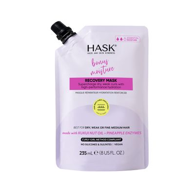 HASK Bonus Moisture Recovery Mask with Kukui Nut Oil & Pineapple Enzymes for Wavy, Curly, Coily & Kinky Hair, Hydrates, Softens, Prevents Damage, Vegan, Sulfate-Free, Cruelty-Free 8 fl oz