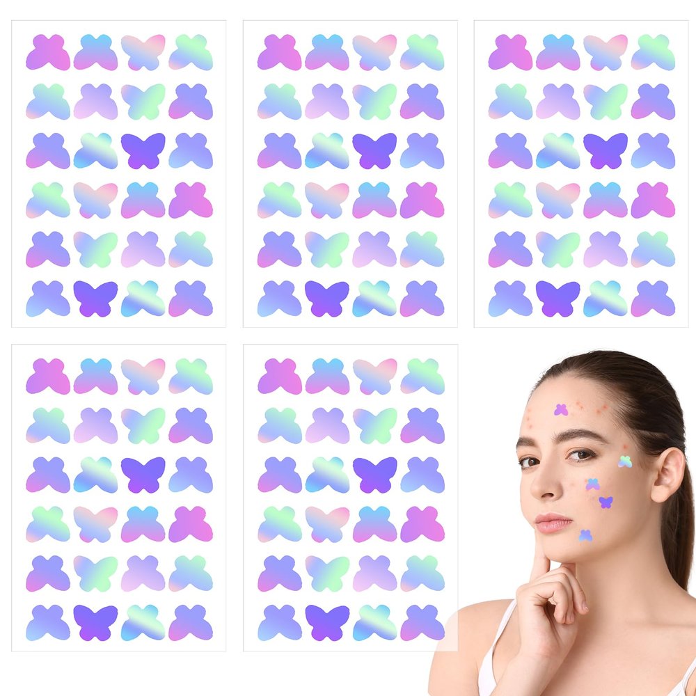 Gjinxi Face Pimple Patches 120Pcs Cute Butterfly Zit Covers Hydrocolloid Pad Sticky Spot Stickers Covering Colorful Pore Cleaning Strips Peel Invisible Spot Absorbing Zit Patch Covers