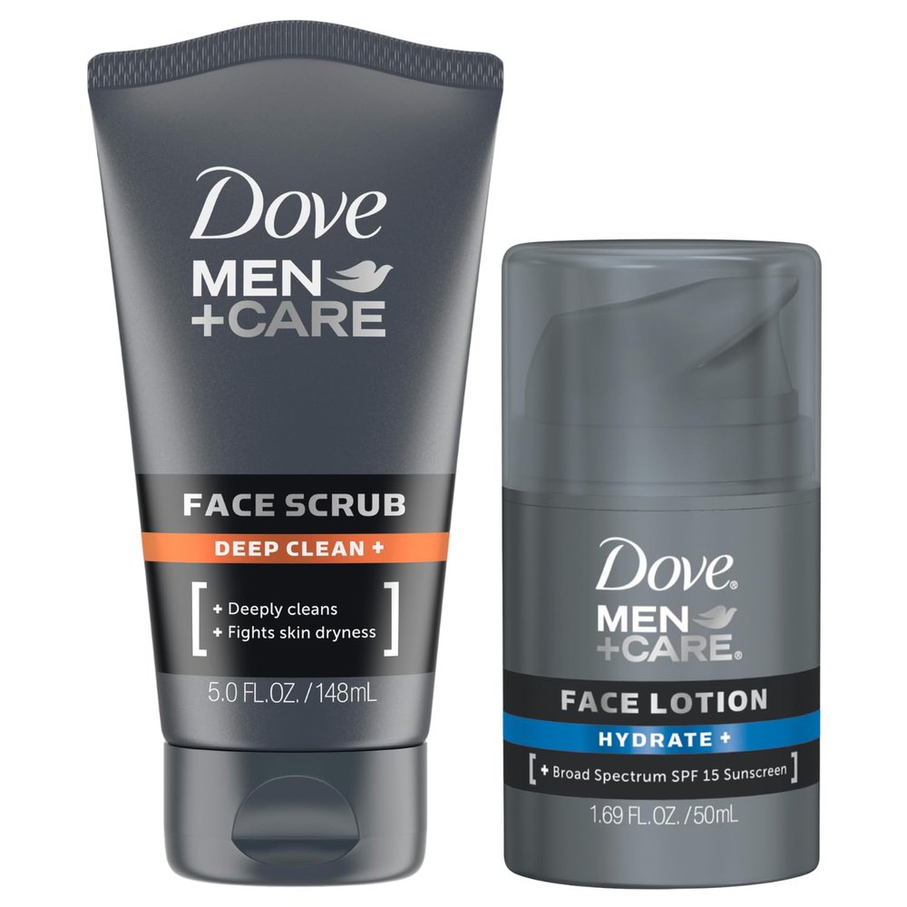 Dove Men+ Care Bundle  Mens Face Lotion, Hydrate+ SPF 15 & Face Scrub, Deep Clean+ Moisturizer (2 Piece Set)