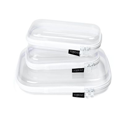 3 Pack Clear Hard Shell Zipper Case - Clear Waterproof Cosmetic Bag with Zipper, Kid's Toy Storage Organizer Bins, Charging Cables, creative journaling, painting brushes, Threads,Sketch Supplies