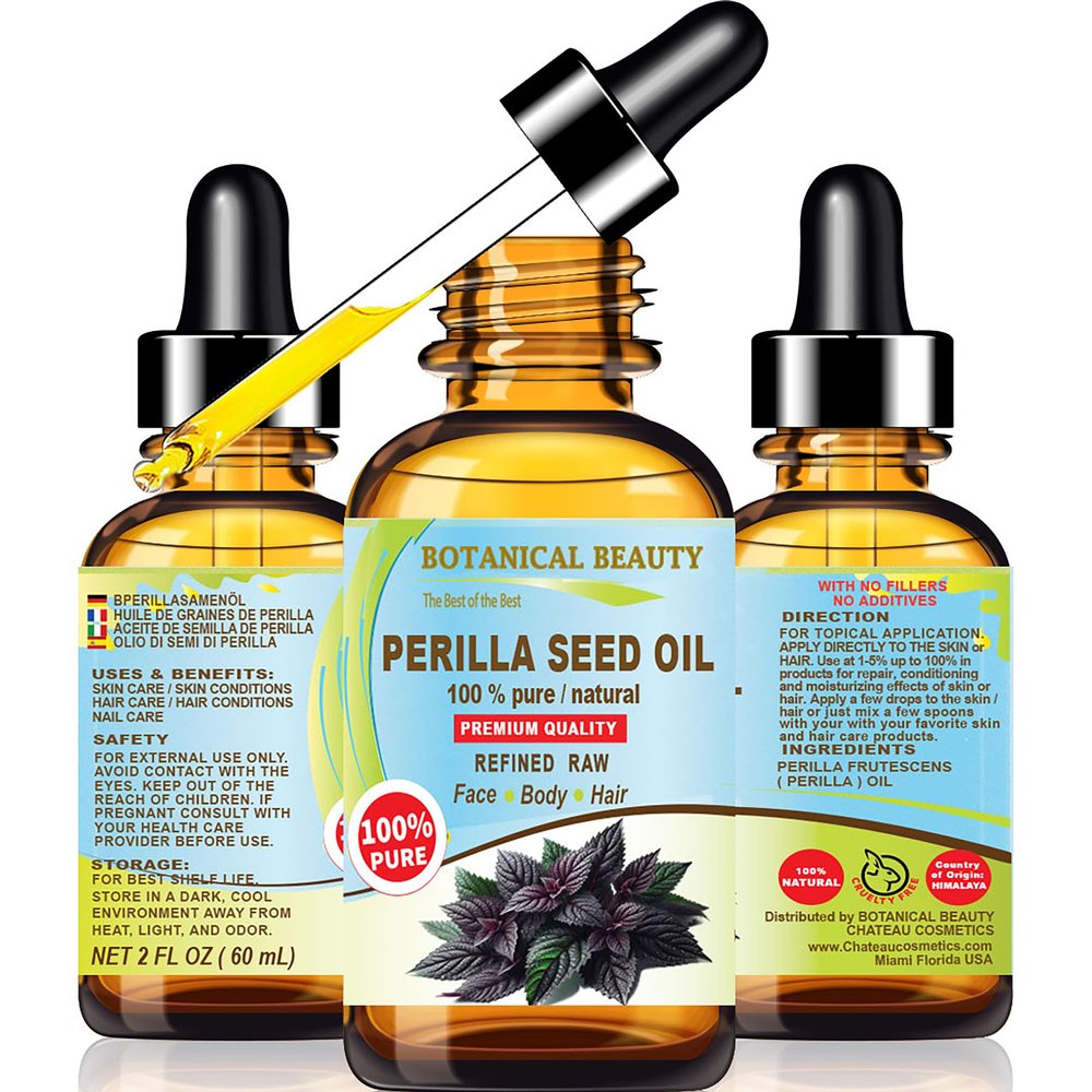 Botanical Beauty PERILLA SEED OIL 100% Pure Natural REFINED Cold-Pressed Carrier Oil for Face, Skin, Body, Hair, Lip, Nails. Rich in Omega 3, Alpha-Linolenic Acid. (2 Fl Oz 60 ml)