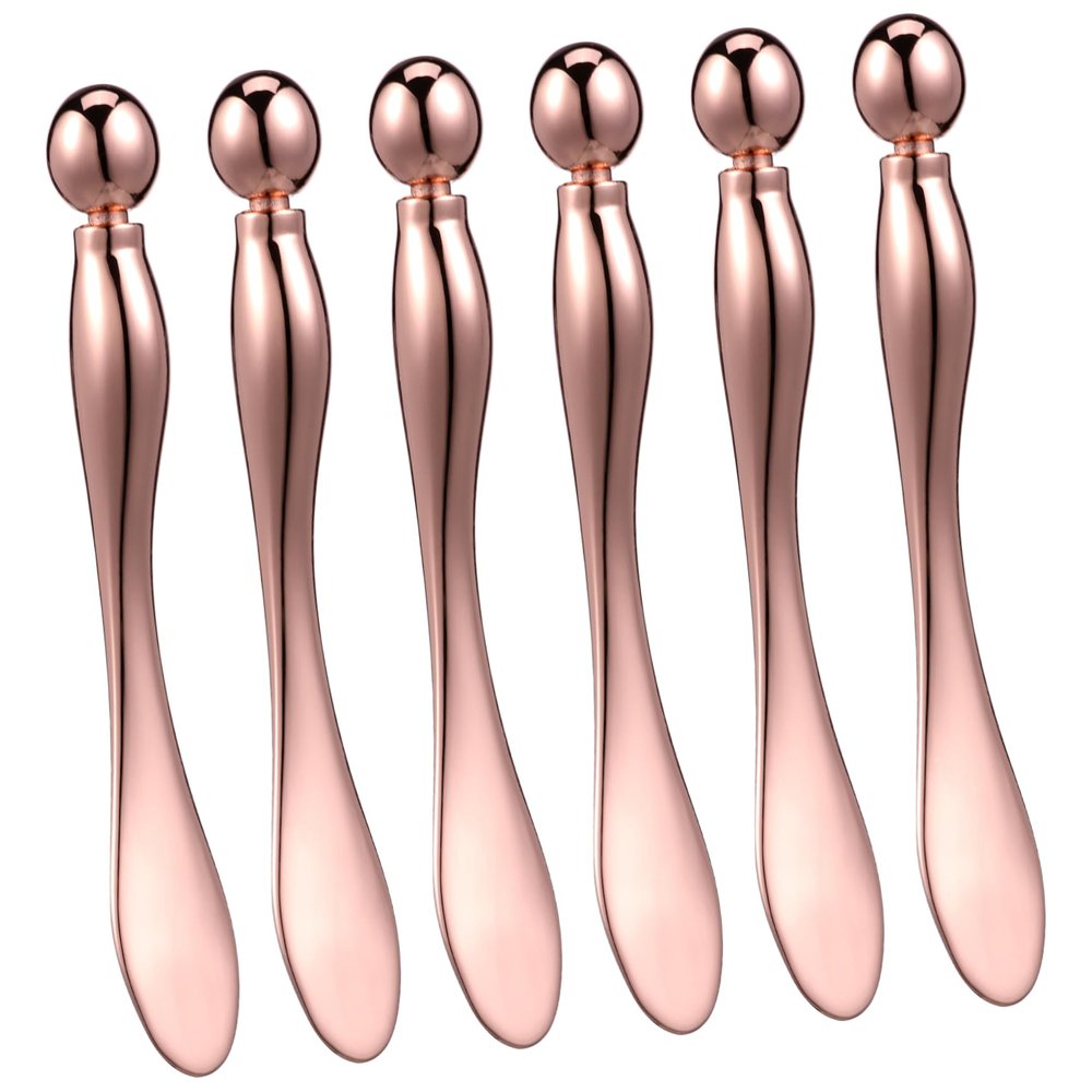 BEBEMOKO 6pcs Metal Eye Cream Applicator Stylish Eye Roller and Spatula for Gentle Massaging Reducing Puffiness and Enhancing Absorption Compact Makeup Tool Rose Gold
