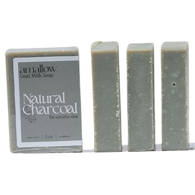Amallow Premium Goat Milk Soap Bars - Dry Skin, Gentle, Organic & Soothing - Hand Made in USA with Real Goat Milk - Large 5 OZ (Pack of 4) - (Natural Charcoal)