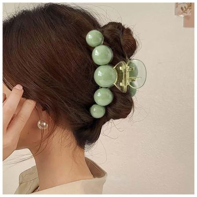 Andelaisi Vintage Pearl Claw Clips Large Pearl Claw Hair Clips Strong Hold Hair Jaw Clips Barrettes Pearls Plastic Hair Claw Clips Decorative Hair Accessories for Women Headdress(Green)