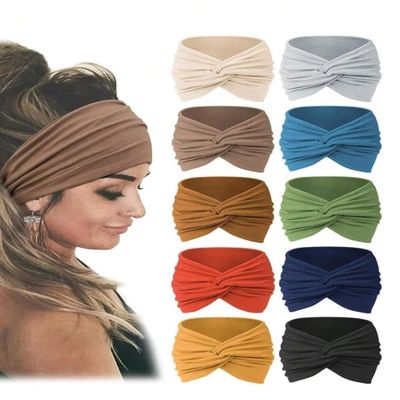 10pcs Bohemian Style Women's Solid Color Knot Headbands, Vintage Wide Hair Wrap, Breathable Sport Hairband (Multicolor III, Crown(17.3 in) - Diameter(8.7 in))