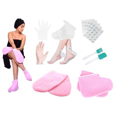 STYLIST | Application Kit for Hand Silk and Foot Silk with Paraffin, Paraffin Application Kit, Glove and Mitt Kit, Poly-paper Gloves and Booties, Applicator Brush