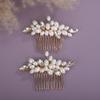 Teyglen Pearl Wedding Hair Comb Gold Rhinestone Pearl Hair Piece Bride Headpiece Bridal Crystal Pearl Hair Comb Elegant Hair Accessories for Women (Gold) view 1