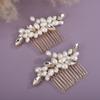 Teyglen Pearl Wedding Hair Comb Gold Rhinestone Pearl Hair Piece Bride Headpiece Bridal Crystal Pearl Hair Comb Elegant Hair Accessories for Women (Gold) view 2