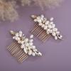 Teyglen Pearl Wedding Hair Comb Gold Rhinestone Pearl Hair Piece Bride Headpiece Bridal Crystal Pearl Hair Comb Elegant Hair Accessories for Women (Gold) view 3