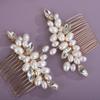 Teyglen Pearl Wedding Hair Comb Gold Rhinestone Pearl Hair Piece Bride Headpiece Bridal Crystal Pearl Hair Comb Elegant Hair Accessories for Women (Gold) view 4