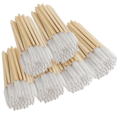 300PCS Disposable Mascara Wands Spoolie Brush Bamboo Eyebrow Brushes Eyelash Extension Applicator Makeup Kits.myaokue-up(White)