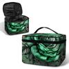BWEGRHE Large Capacity Makeup Bag with Brush Slot, Green Rose Travel Portable Cosmetic Bag with Handle and Zipper, Women's Toiletry Storage Pouch Washable Waterproof Makeup Organizer Bag view 1