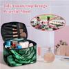BWEGRHE Large Capacity Makeup Bag with Brush Slot, Green Rose Travel Portable Cosmetic Bag with Handle and Zipper, Women's Toiletry Storage Pouch Washable Waterproof Makeup Organizer Bag view 4