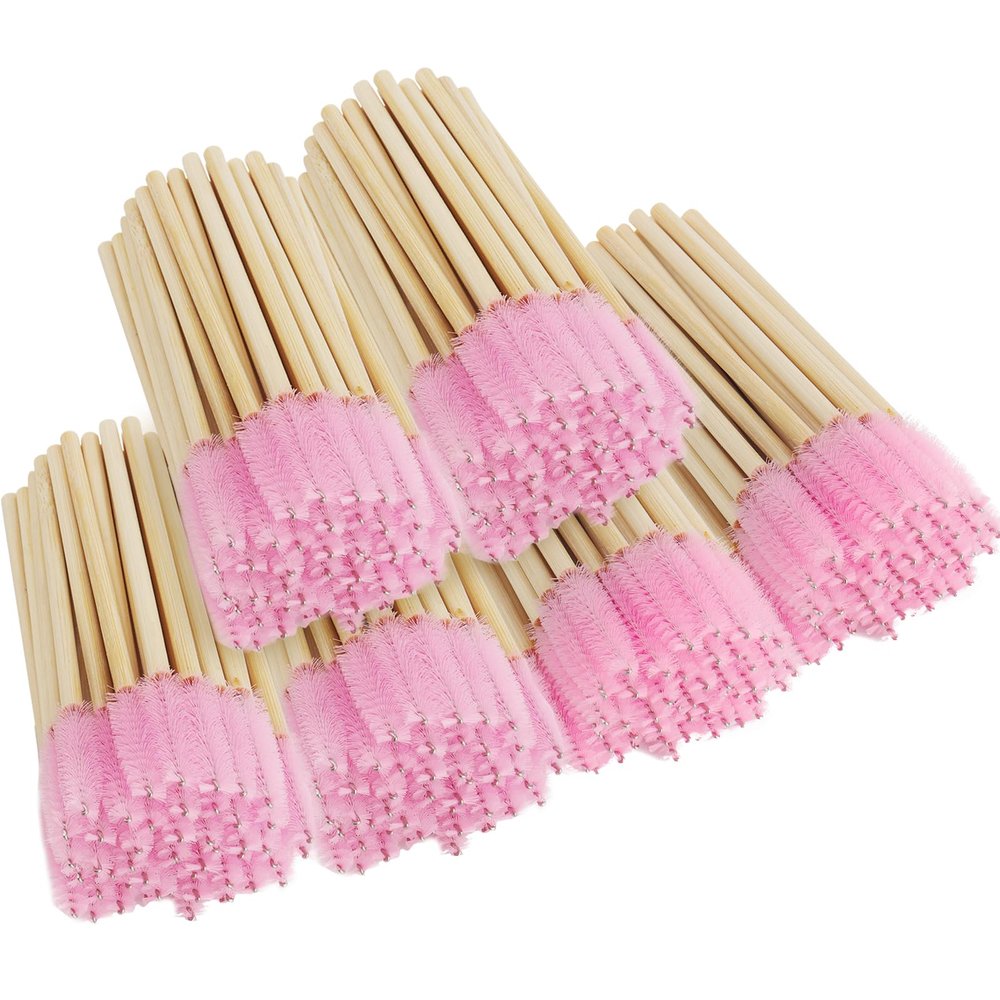 300PCS Disposable Mascara Wands Spoolie Brush Bamboo Eyebrow Brushes Eyelash Extension Applicator Makeup Kits.myaokue-up(Pink)