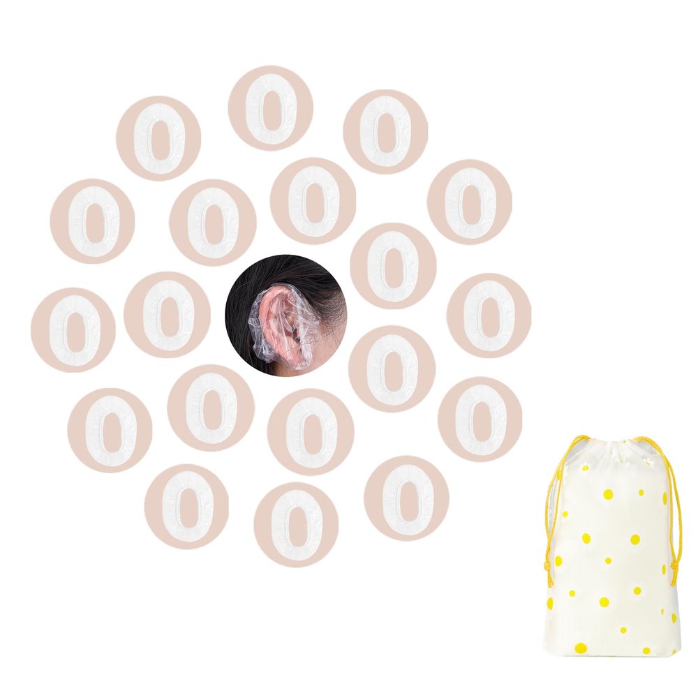 200pcs Transparent Disposable Earmuffs with Drawstring Storage Bag Waterproof Ear Covers for Hair Dye, Shower, Bathing