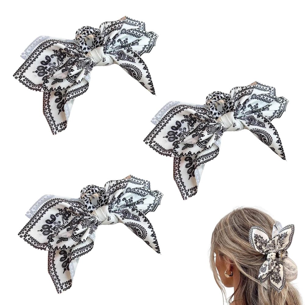 Bandana Claw Clip, Bandana Hair Clip, Boho Bow Knot Bandana Fabric Hair Claw Clip, Hair Clips Claw Clip Big Hair Bows for Women, Claw Clip for Thick Hair (A+A+A)