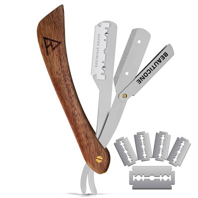 BEAUTICONE Straight Razors for Men, Straight Edge Razor, Stainless Steel, Barber Razor for Men's Shaving, Barber Shaving Knife, Rose Wooden Swinglock