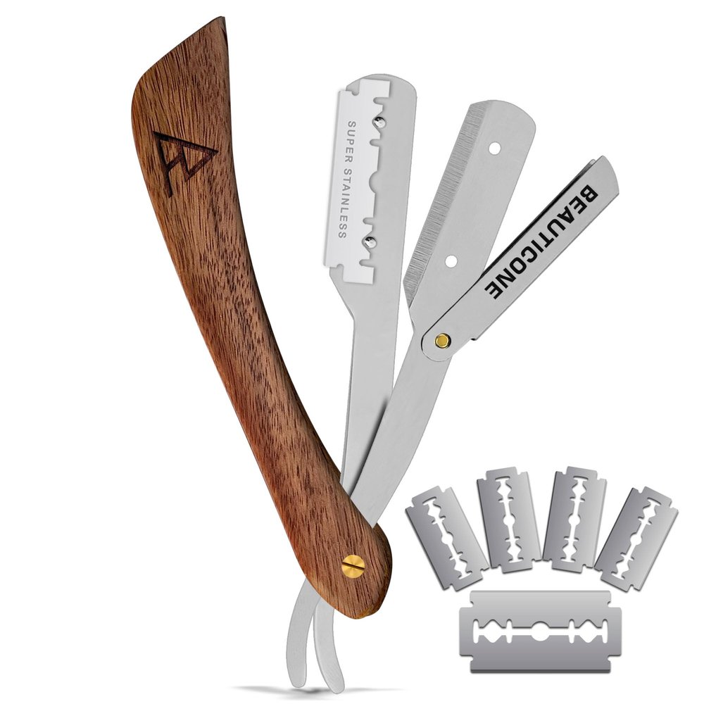 BEAUTICONE Straight Razors for Men, Straight Edge Razor, Stainless Steel, Barber Razor for Men's Shaving, Barber Shaving Knife, Rose Wooden Swinglock