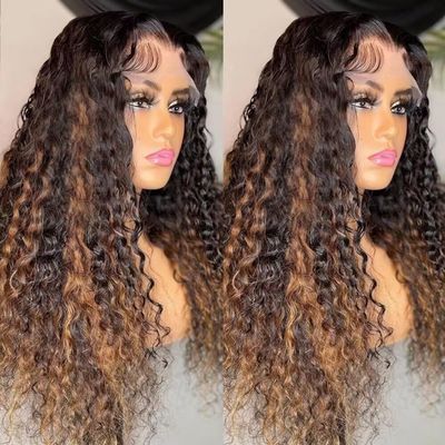 180% Density Deep Wave Human Hair HD Lace Front Wigs Pre Plucked Bleached Knots 1B/30 Ombre Colored Human Hair Culry Wigs Glueless Brazilian Remy Hair Wig Baby Hair For Black Woman 26Inch