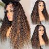 180% Density Deep Wave Human Hair HD Lace Front Wigs Pre Plucked Bleached Knots 1B/30 Ombre Colored Human Hair Culry Wigs Glueless Brazilian Remy Hair Wig Baby Hair For Black Woman 26Inch view 3