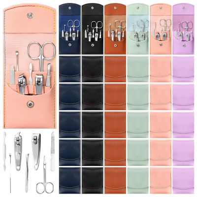 30 Set Manicure Kit Bulk Nail Clippers 7 in 1 Mini Nail Clippers Stainless Steel Professional Care Pedicure with Travel Bag Grooming Kit for Christmas Women Men Home(Retro Color,Stylish)