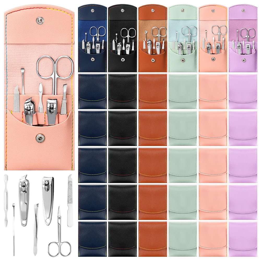 30 Set Manicure Kit Bulk Nail Clippers 7 in 1 Mini Nail Clippers Stainless Steel Professional Care Pedicure with Travel Bag Grooming Kit for Christmas Women Men Home(Retro Color,Stylish)