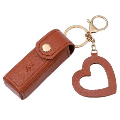 BLULILY Lipstick Keychain Leather Lipstick Bag with Heart Pendant for Women Portable Lip Gloss Case for Travel Backpac