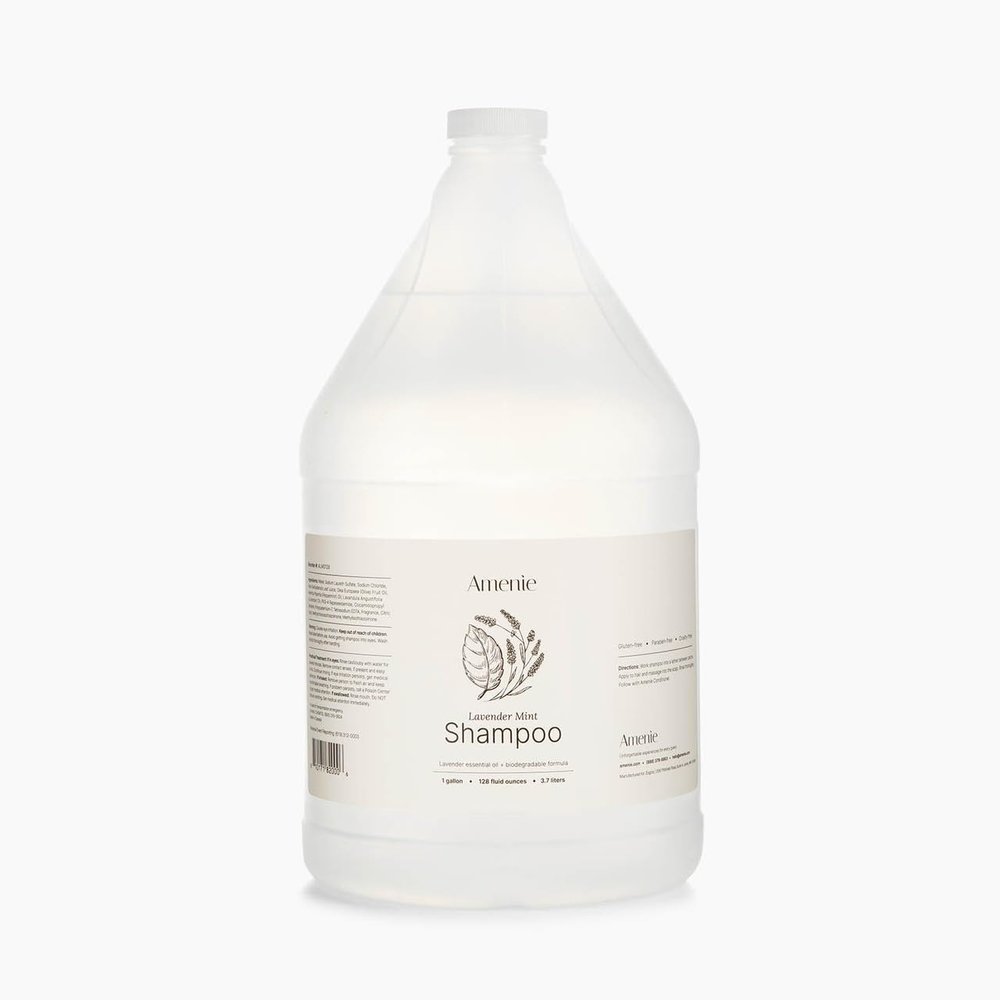 Amenie Lavender Mint Shampoo - 1 Gallon, Rejuvenating Spa-Worthy Elixir with Organic Olive Oil & Aloe Vera, Paraben-Free & Vegan, For Soft, Vibrant Hair