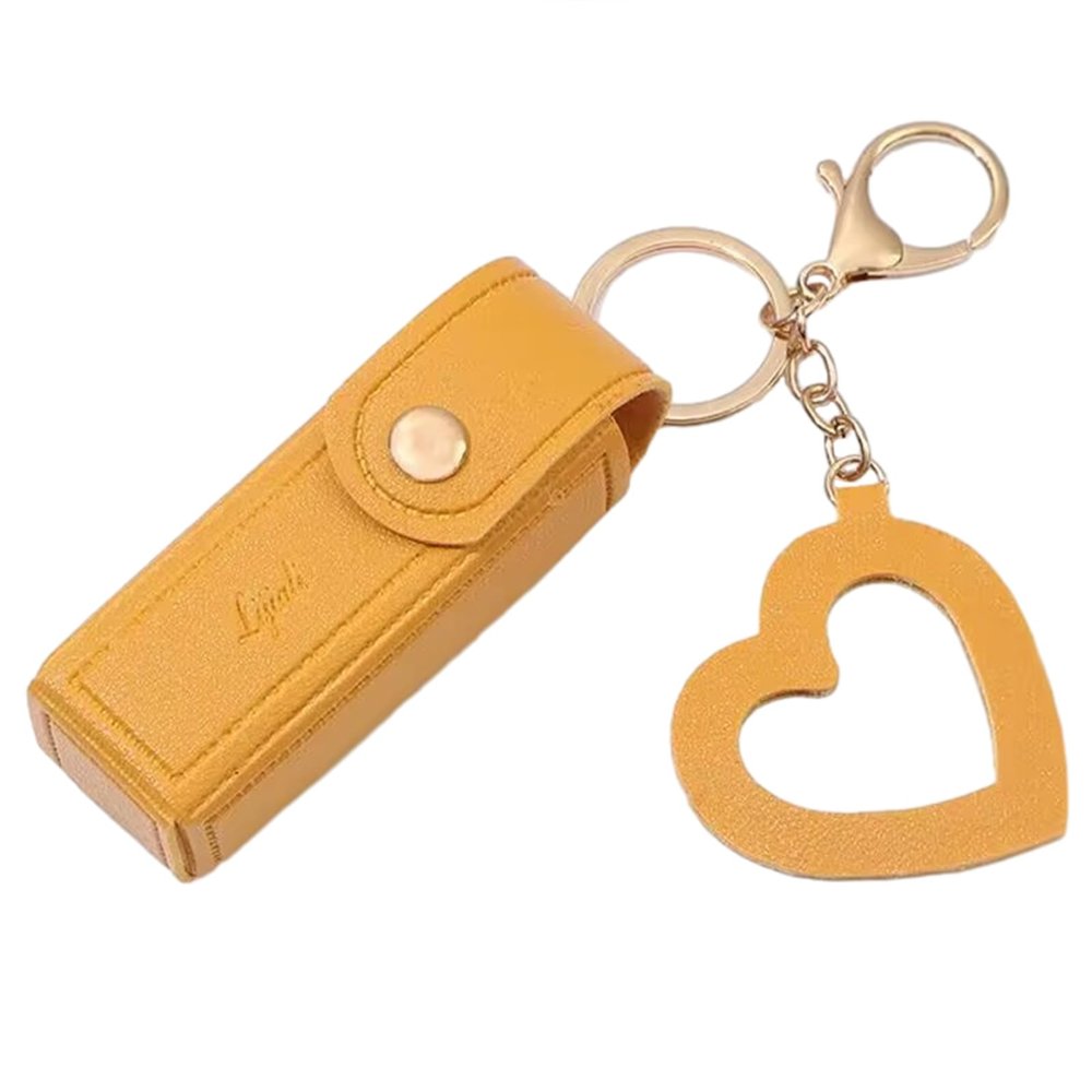 BLULILY Lipstick Keychain Leather Lipstick Bag with Heart Pendant for Women Portable Lip Gloss Case for Travel Backpac