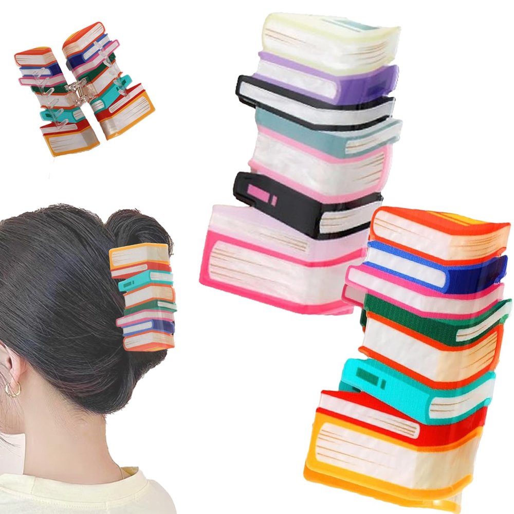 Book Hair Claw Clips, Colorful Book Hair Clips,teacher Hair Clips Cute Back To School Hair Clips (Orange+Pink)