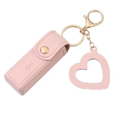 BLULILY Lipstick Keychain Leather Lipstick Bag with Heart Pendant for Women Portable Lip Gloss Case for Travel Backpac