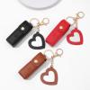 BLULILY Lipstick Keychain Leather Lipstick Bag with Heart Pendant for Women Portable Lip Gloss Case for Travel Backpac view 3