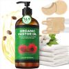 16.9 oz Castor Oil Organic Cold Pressed Unrefined Glass Bottle | 4 PCS Castor Oil Pack Wrap Organic Cotton Reusable | 2 PCS Knee Wraps & 2 PCS Breast Pads view 1