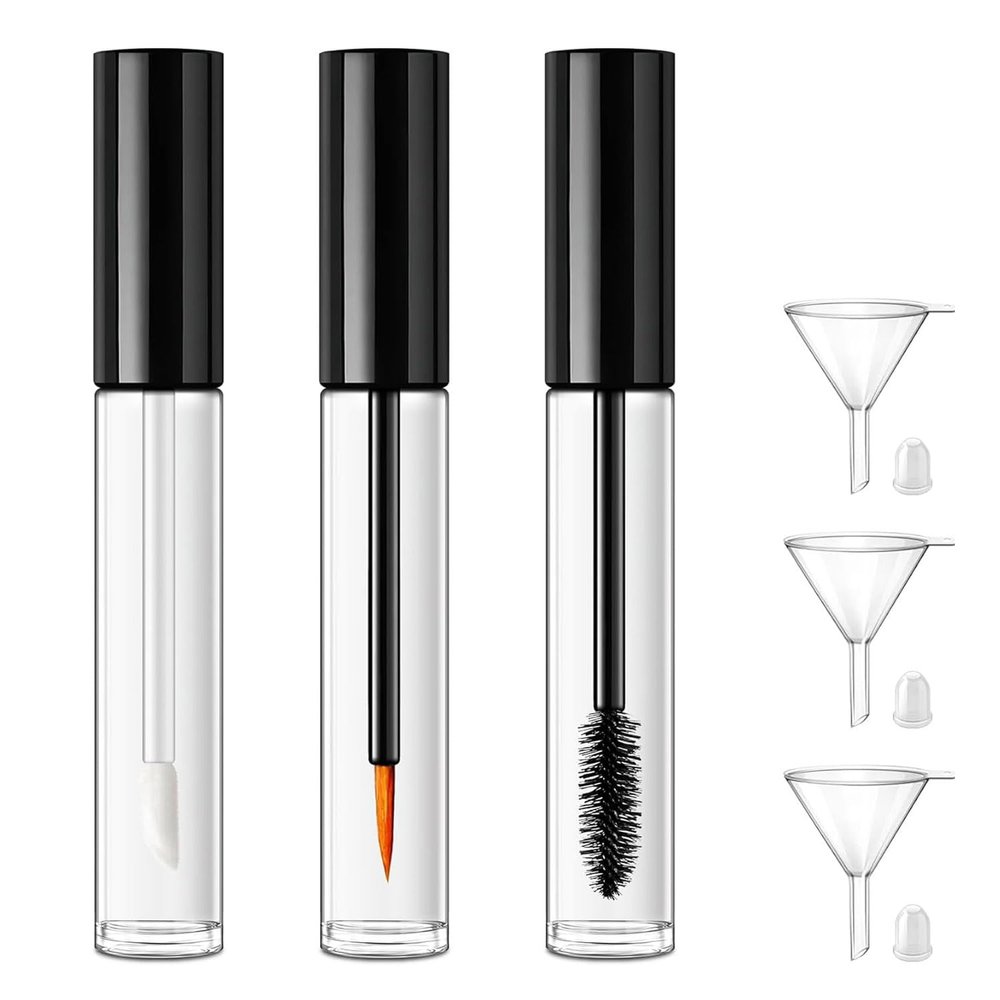 3Pcs 10ml Empty Mascara Tube, TSA Approved Eyeliner Tube Lip Gloss Tubes Eyelash Cream Container Bottle with Funnels Transfer Pipettes