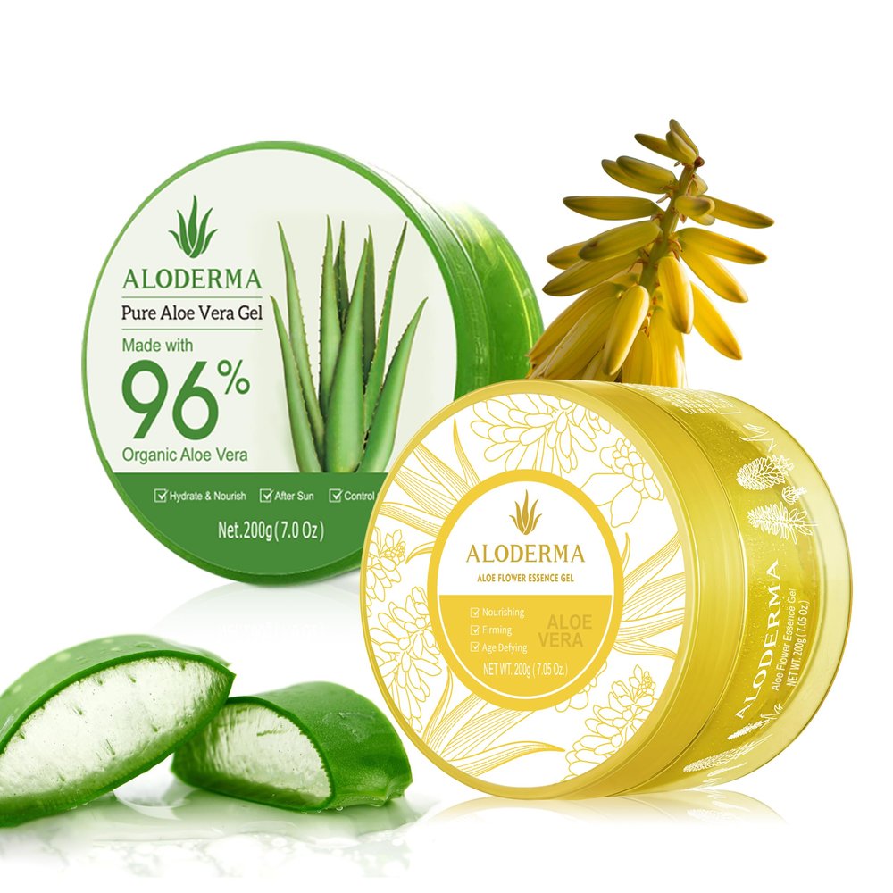 Aloderma Aloe Vera Gel Set 2 Pack - Aloe Flower Essence Gel, 200g Aloe Vera Gel