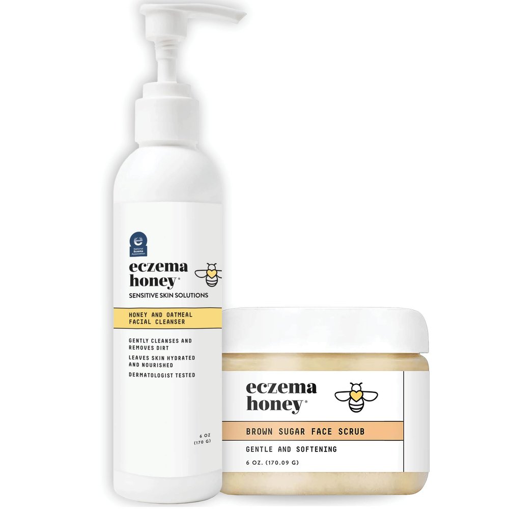 ECZEMA HONEY Brown Sugar Face & Body Scrub & Oatmeal Facial Cleanser  Soothes Eczema, Prevents Breakouts, & Nourishes Skin - Natural & Gentle Exfoliating Scrub & Face Wash for Dry, Itchy Skin
