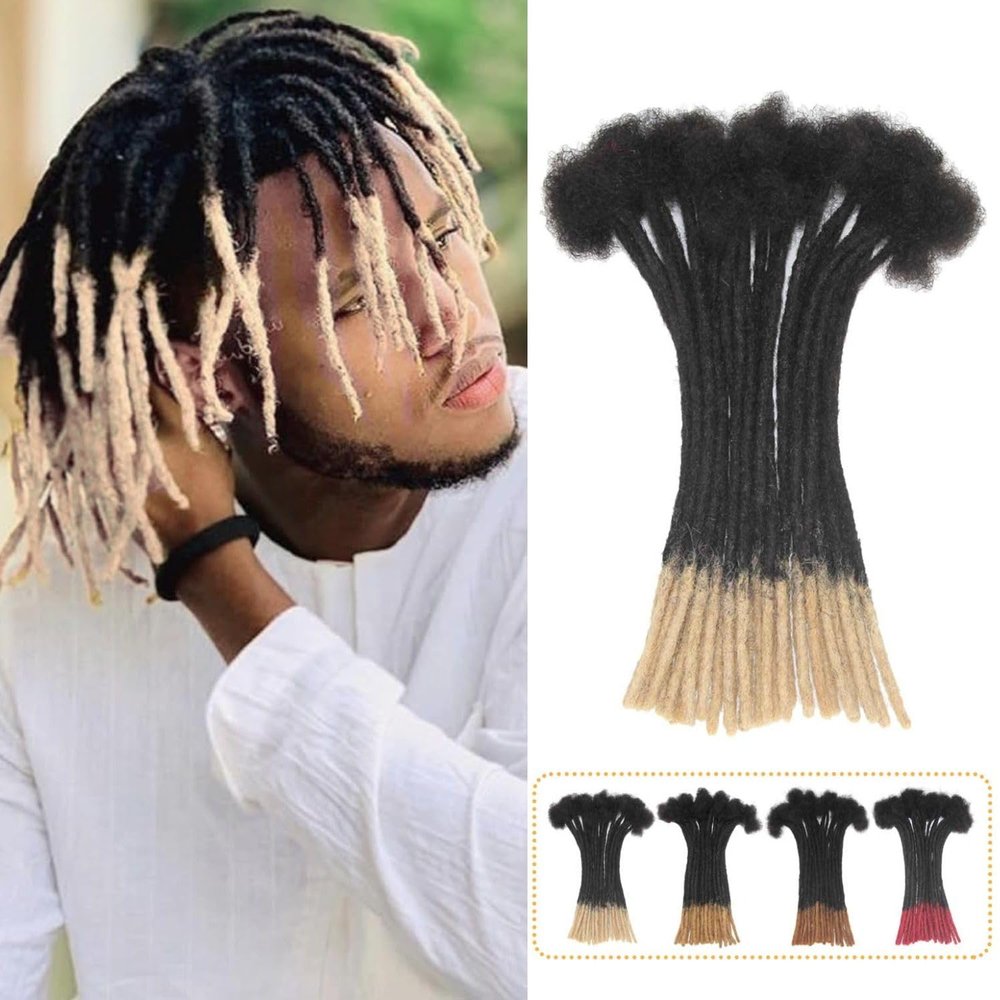 0.4 cm Loc Extensions Human Hair 8 Inch 30 Strands T1B/613 Ombre Blonde Dreadlock Extensions Human Hair Locs Extensions Dreads Extensions for Men Women Real Human Hair Locs Handmade Permanent Locs