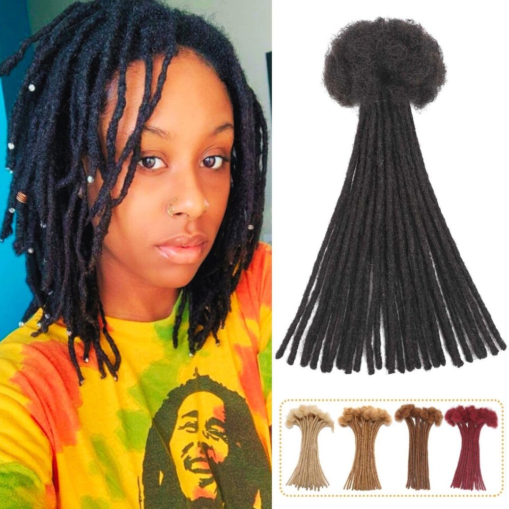 0.4 cm Loc Extensions Human Hair 100 Strands 8 Inch Dreadlock Extensions Human Hair Loc Extensions Dreads Extensions for Men Women Kids Real Human Hair Locs 1B Natural Black Handmade Locs