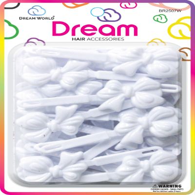 Dream World Self Hinge Barrette Soft Ribbon White 28 Piece Pack BR2507W