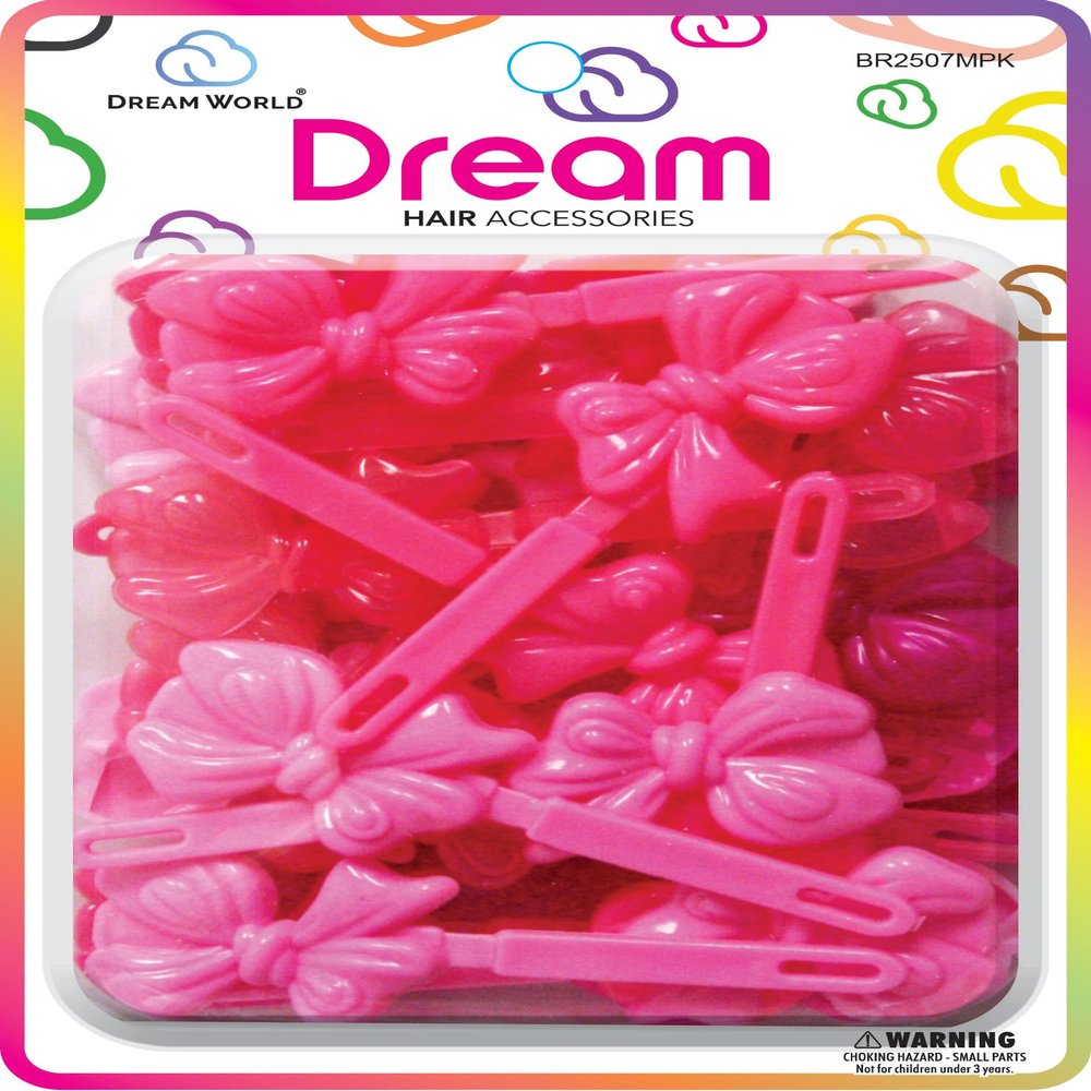 Dream World Self Hinge Barrette Soft Ribbon Pink Mix 28 Piece Pack BR2507MPK