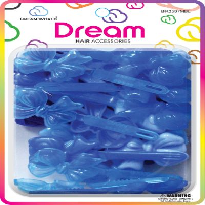 Dream World Self Hinge Barrette Soft Ribbon Blue Mix 28 Piece Pack BR2507MBL