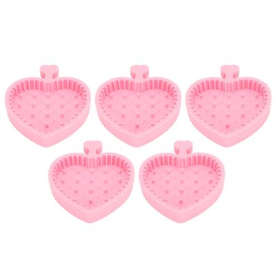 5Pcs Silicon Makeup Brush Cleaner Mat, Make Up Brush Cleaner Pad with Heart Shape Portable Foldable for Powder Puffs Sponges Pink