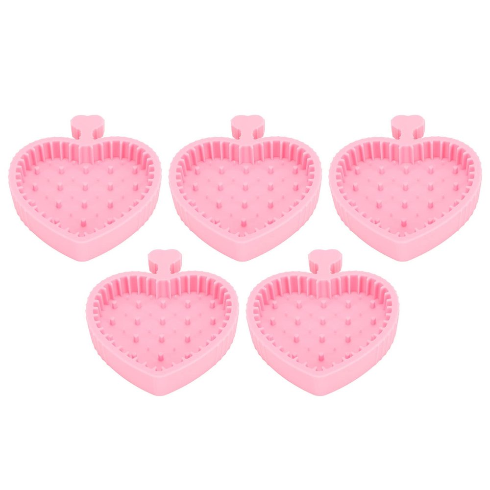 5Pcs Silicon Makeup Brush Cleaner Mat, Make Up Brush Cleaner Pad with Heart Shape Portable Foldable for Powder Puffs Sponges Pink