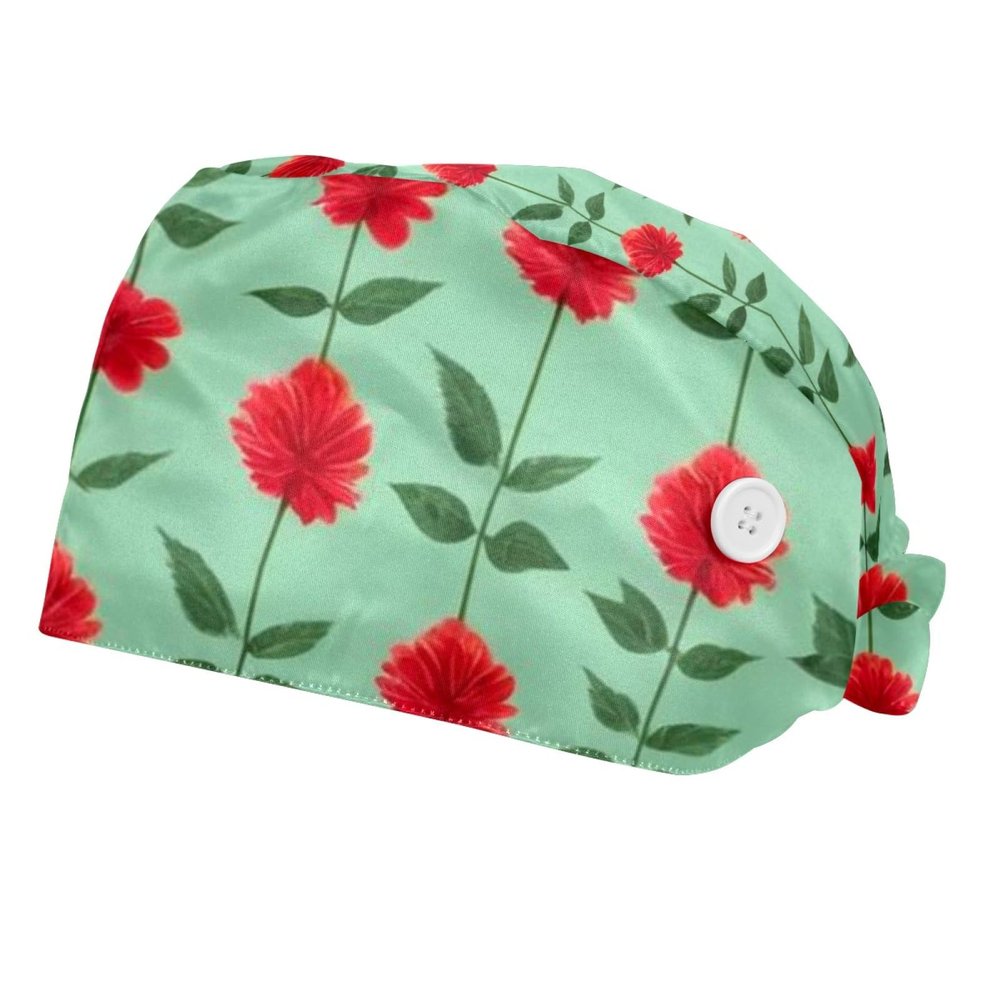 2 Pieces Scrub Caps Women Ponytail Scrub Cap Surgeon Caps for Beauty Salon Buds Flowers Multicoloured