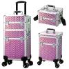 Rolling Makeup Train Case, 3-in-1 Makeup Trolley, Cosmetology Case on Wheels, Travel Makeup Organizer Case for Salon Barber Cosmetology Students, Nail Technicians, Hairstylists, and MUAs, Shiny Pink view 1