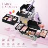 Rolling Makeup Train Case, 3-in-1 Makeup Trolley, Cosmetology Case on Wheels, Travel Makeup Organizer Case for Salon Barber Cosmetology Students, Nail Technicians, Hairstylists, and MUAs, Shiny Pink view 3
