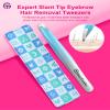 Expert Slant Tip Tweezers with Leather Case, GlamTweeler Sharp & Precision Stainless Steel Tweezer for Eyebrows, Facial Hair and Fine Hairs Removal (Sparkle Blue & Silver) view 2